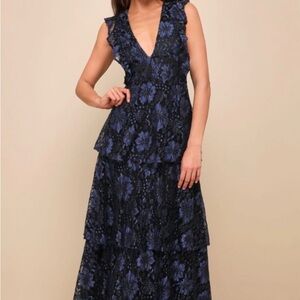 Lulu's Navy Floral Maxi Dress